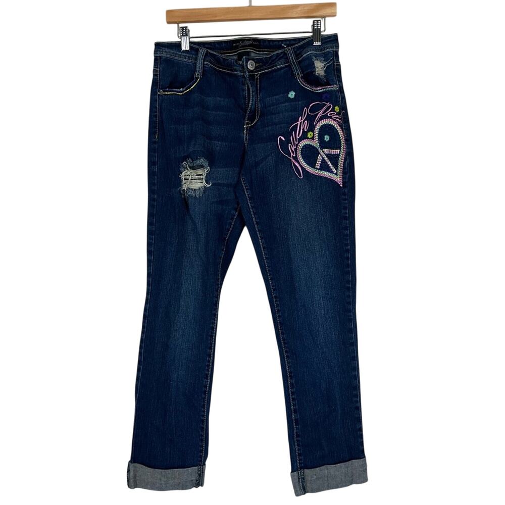 South Pole Jeans Juniors 13 Dark Wash Heart Embroidered Mid Rise Y2K Vintage
